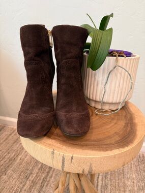 Tommy Hilfiger Dark Brown Suede Ankle Boots with Side Zip